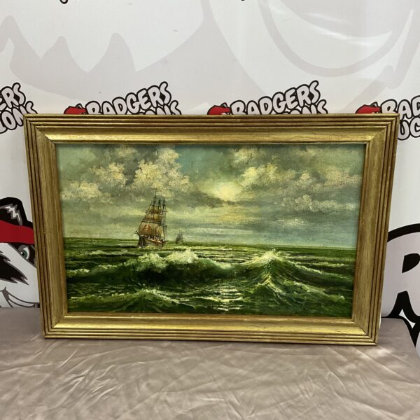 signed j sands oil on canvas of sail ships on high seas