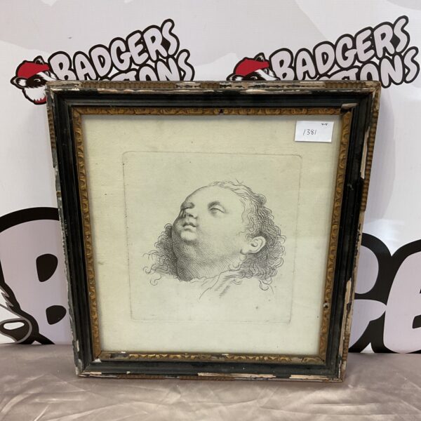 Antique line engraving portrait of a classical woman in profile.