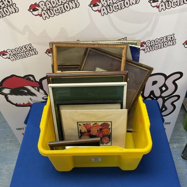 Box of mixed framed prints and art