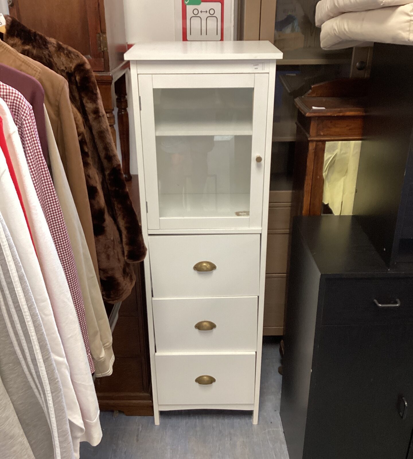 White Three drawer display storage unit