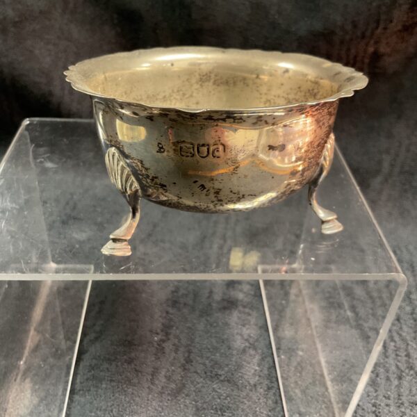 Hallmarked antique silver footed bowl with missing foot.