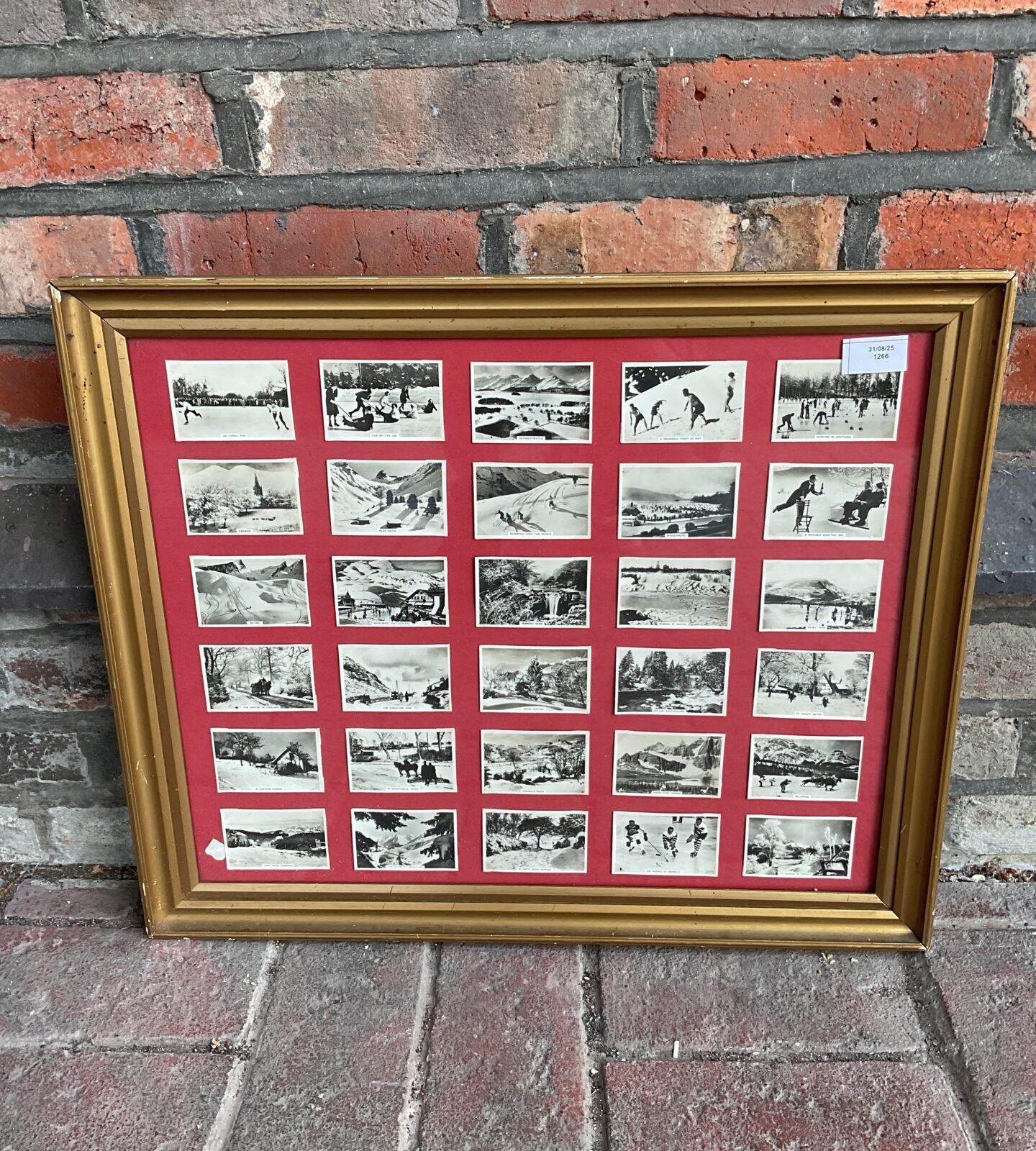 Set of framed vintage cards of european snow scenes