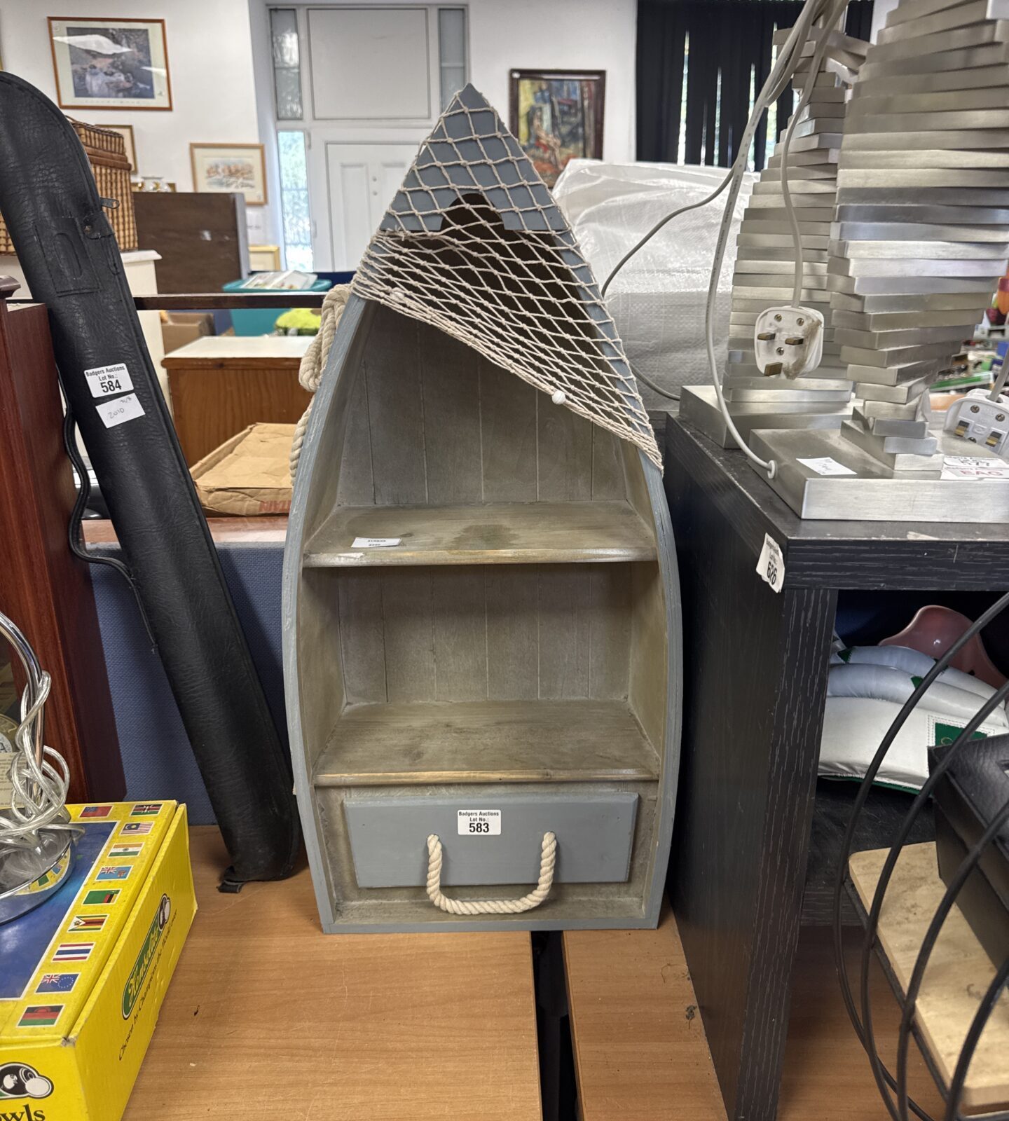 Wooden Sailboat shelf unit 27” length