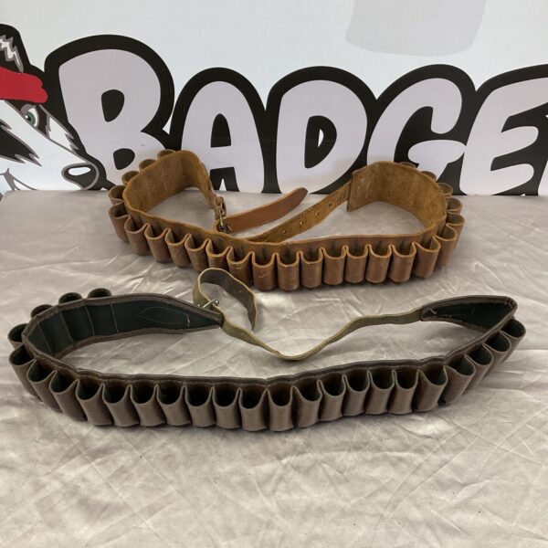 Vintage leather shotgun cartridge belt with shell loops.
