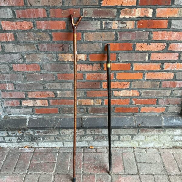 Vintage shepherd's crook walking stick with curved handle.