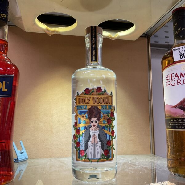 Sealed bottle of Bianca Del Rio Holy Vodka, collectible drag queen spirit.