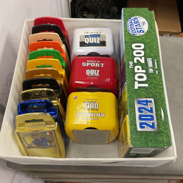 Vintage Top Trumps cards selection, colourful card game collection.