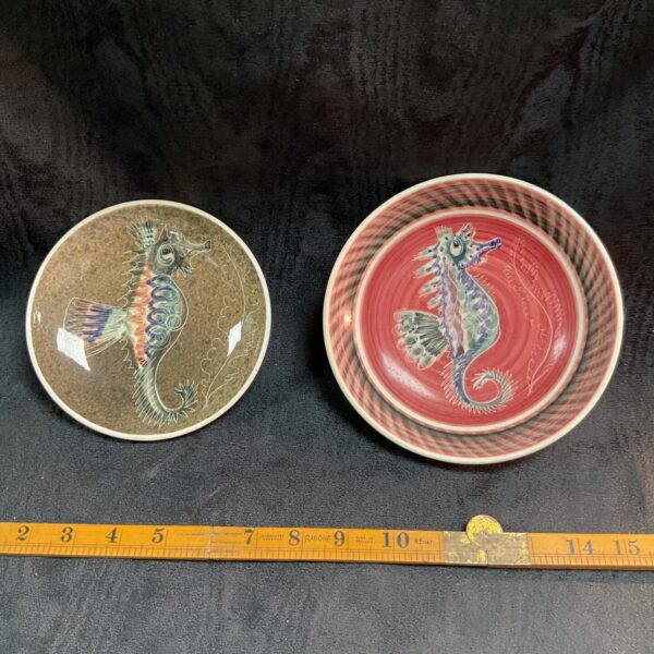 Vintage West England pottery bowl with brown seahorse design.