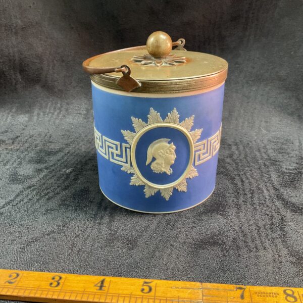 Antique Wedgwood Jasperware ice bucket with Joseph Ridge metal fittings, circa 1880.