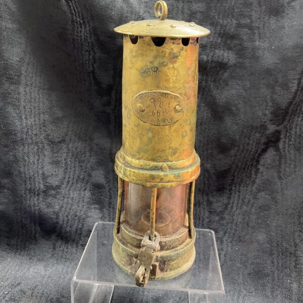 Vintage Lancaster Gwmtillery miners lamp with brass body and glass.