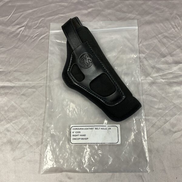 Right-hand Cordura leather pistol holster for concealed carry.