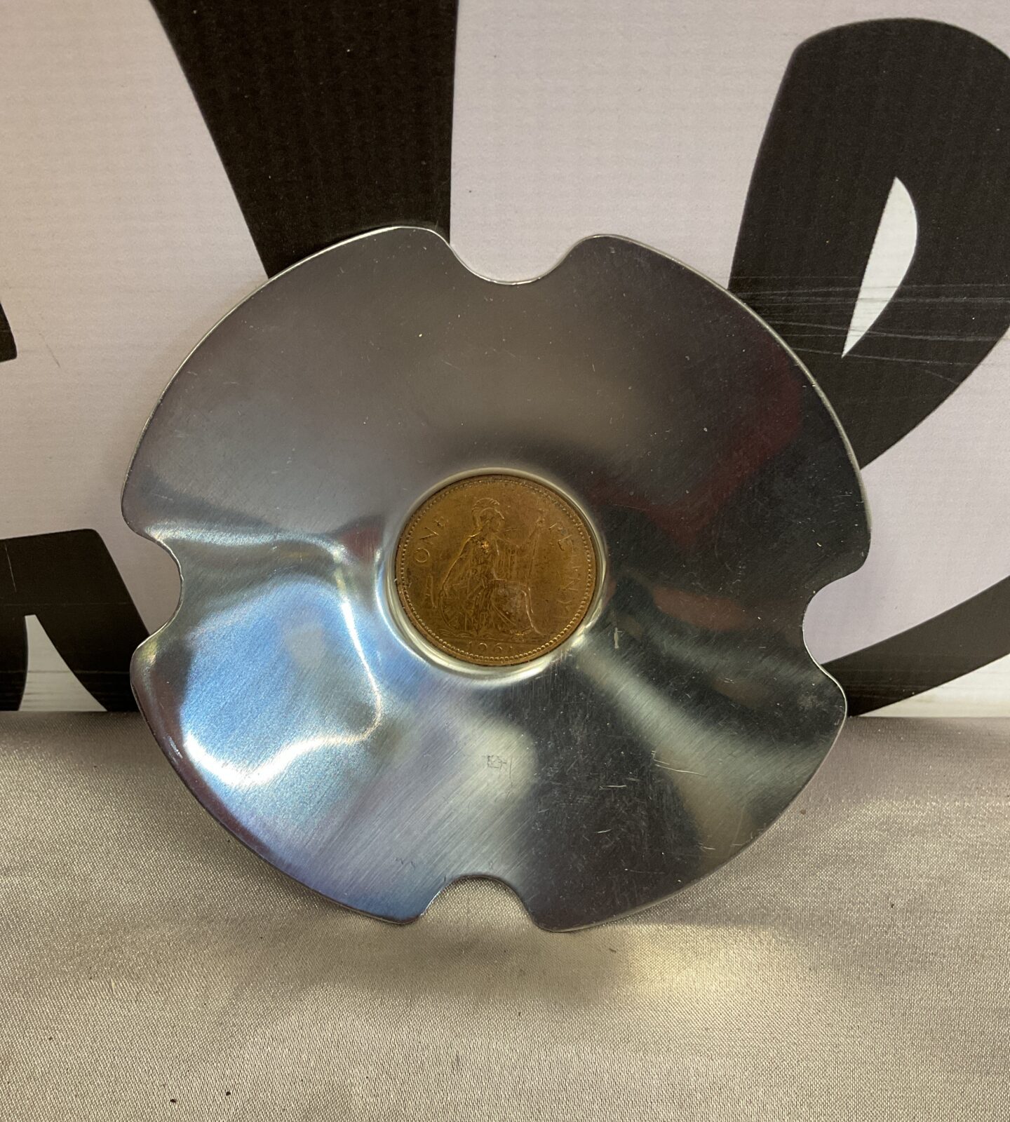 Old hall stainless steel 1961 penny ashtray