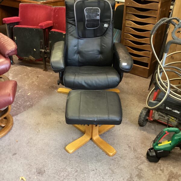 Reclining Black leather designer chair with foot stool