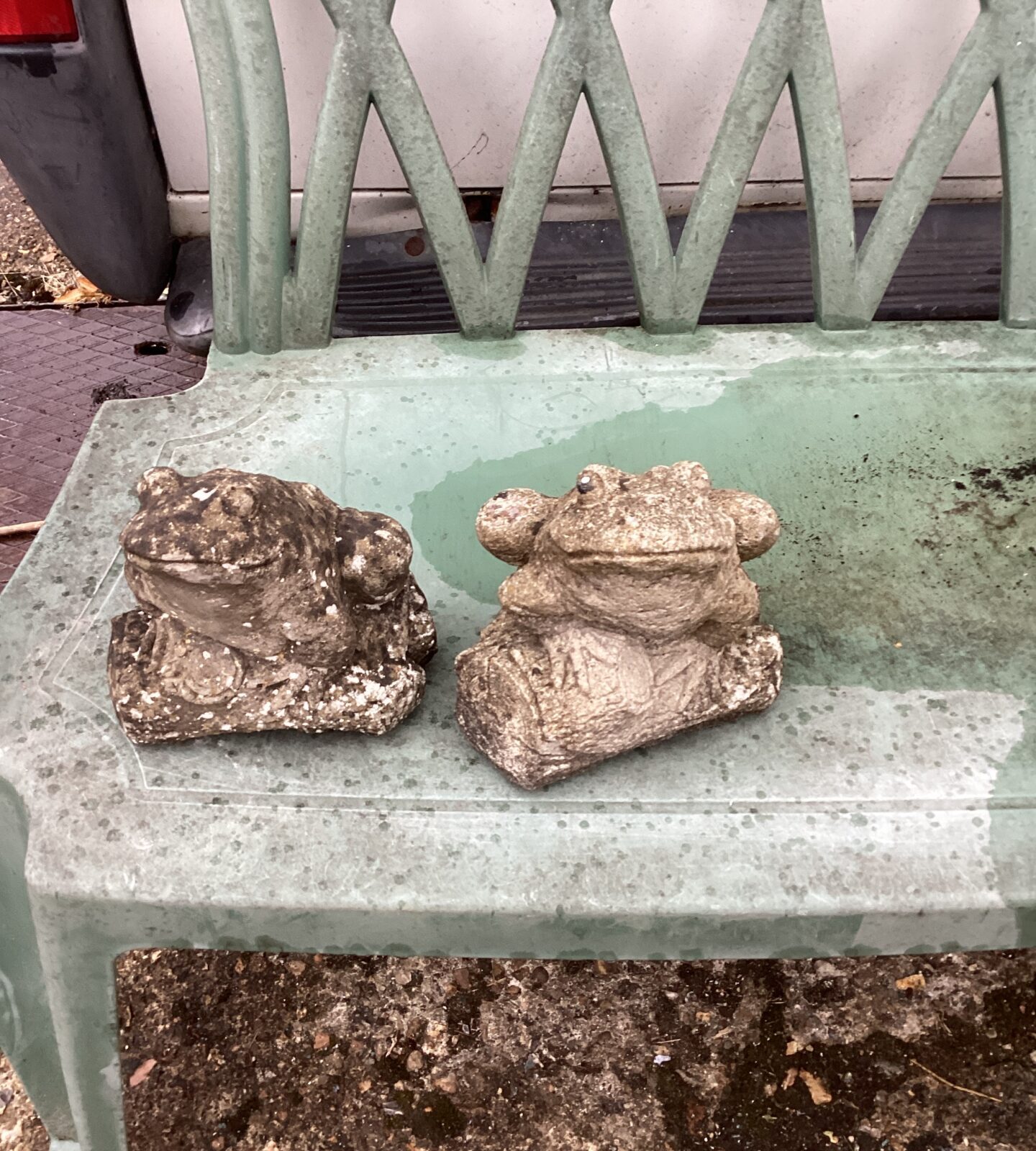 Two frog garden ornaments