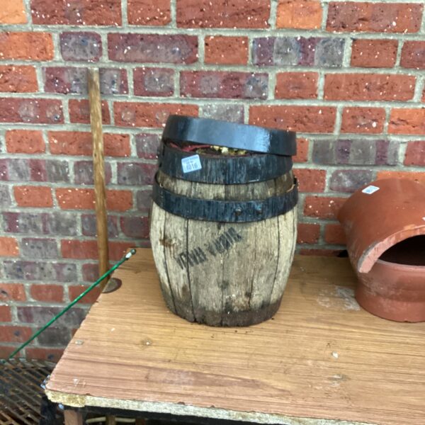 Small wooden barrel garden ornament