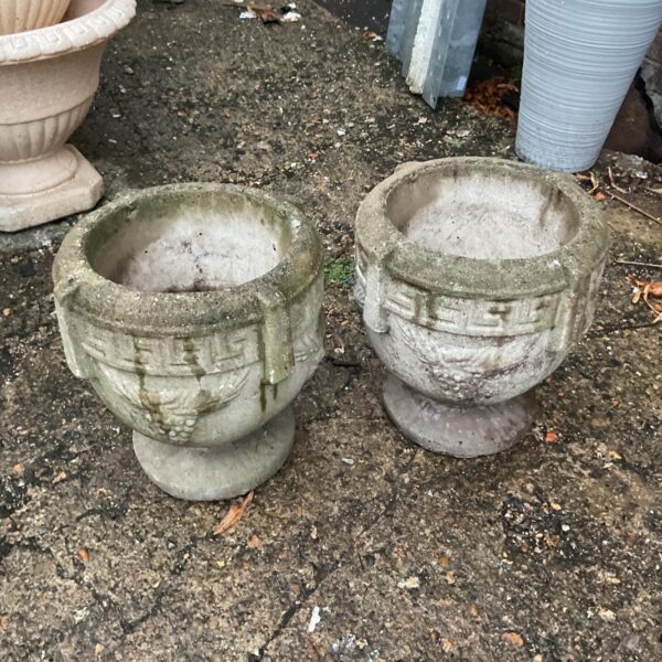 2 large stone garden plant pots