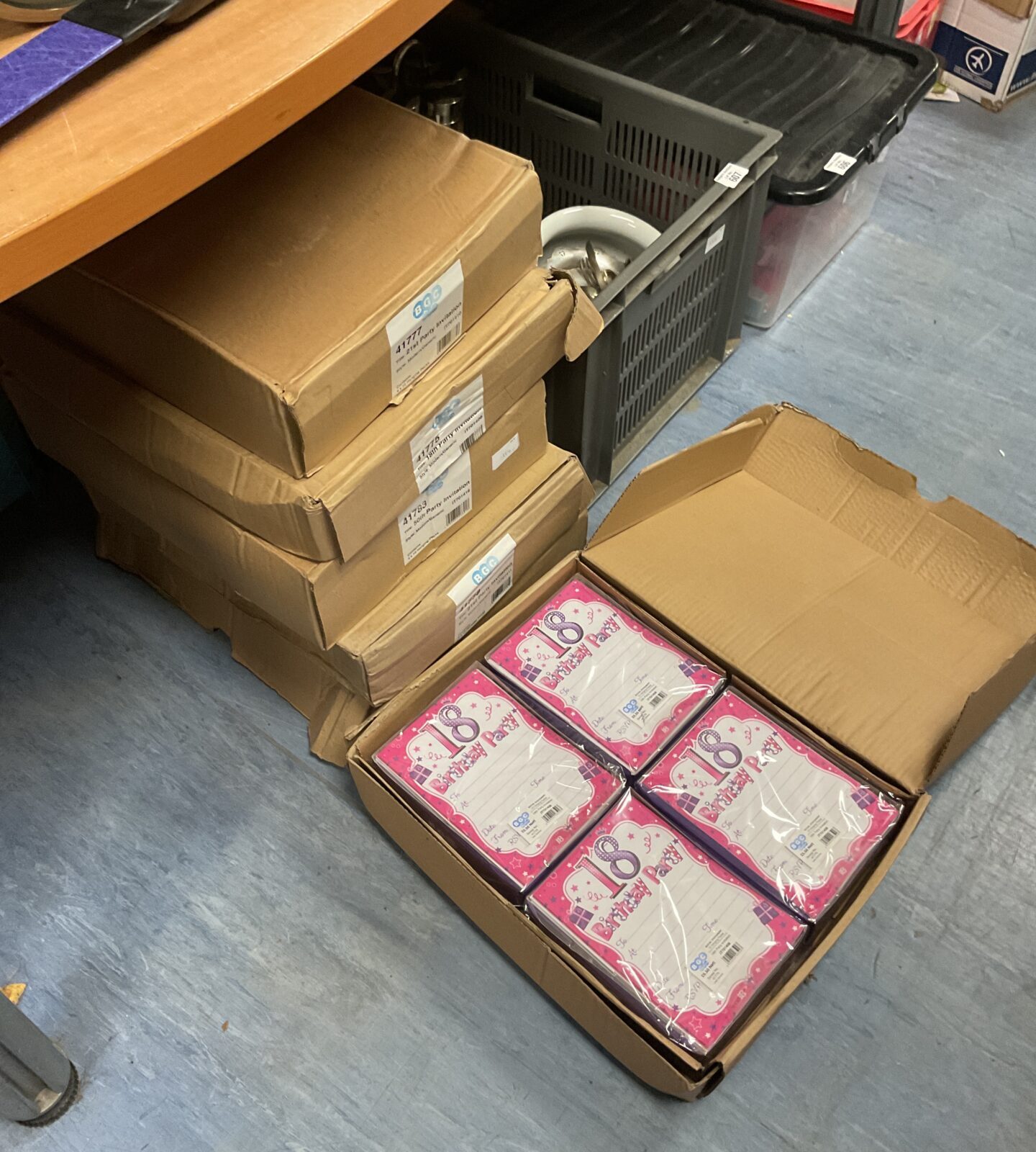 Six boxes of birthday invitations inc 21st, 18th & 50th