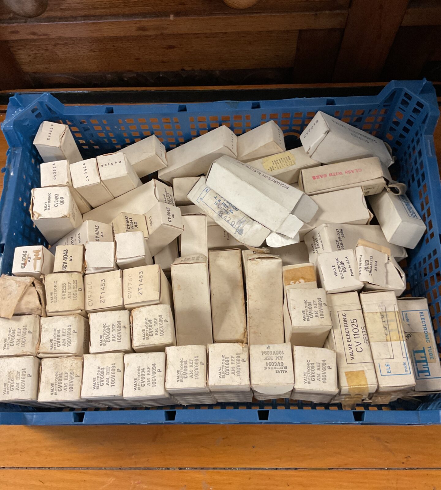 Tray of vintage electronic radio valves