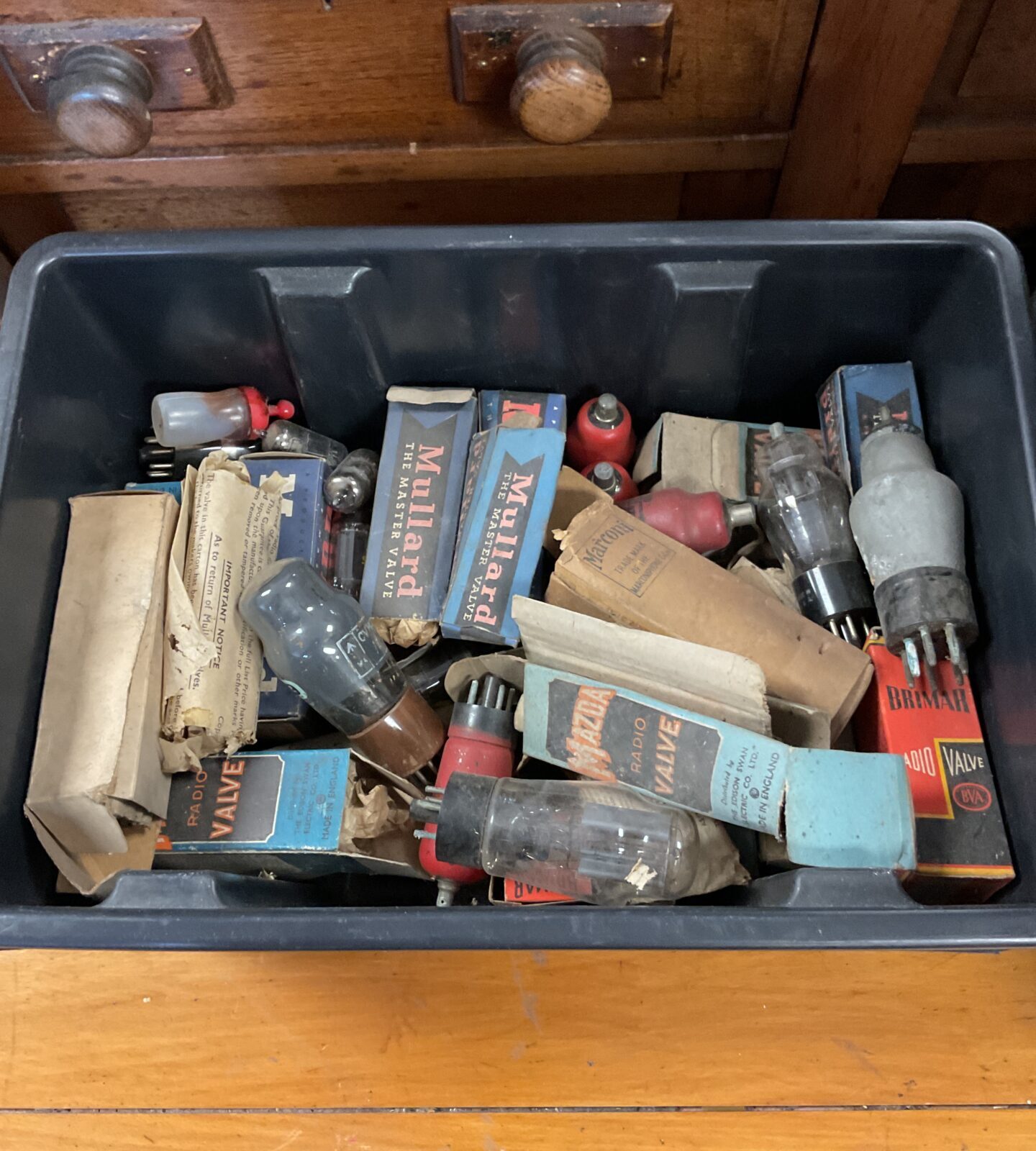Tray of vintage electronic radio valves