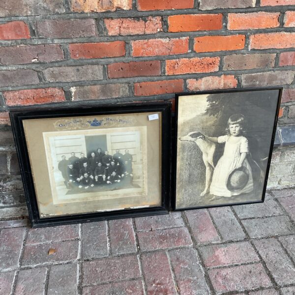 Vintage framed Oxford university rugby team photo & print of you g girl & her dog