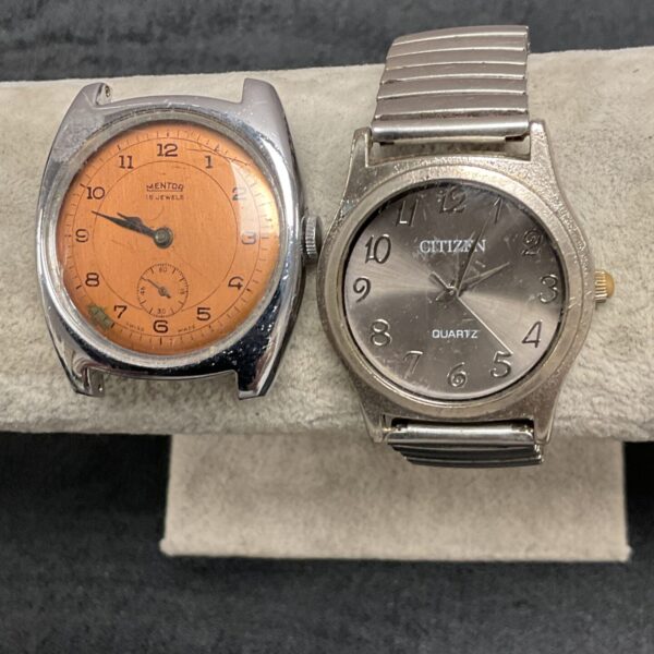 Two vintage wristwatches citizen quartz and mechanical mentor watch working
