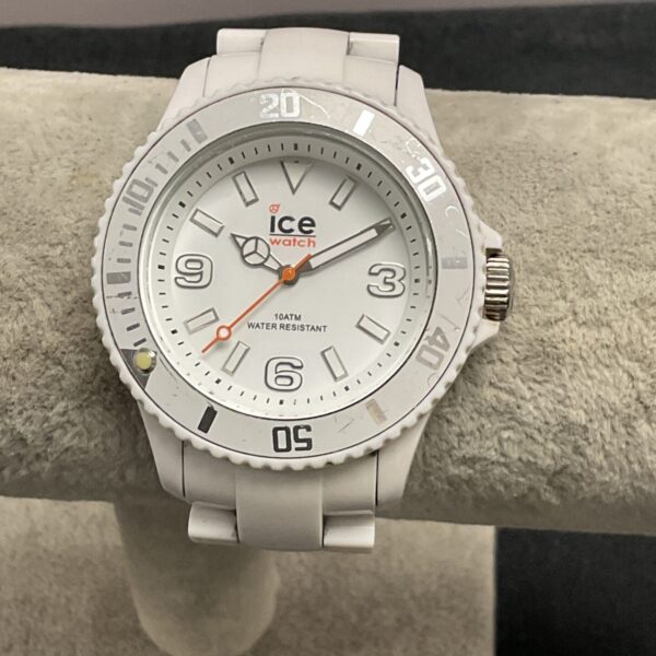 White Ice Watch quartz wristwatch with bold black hands.