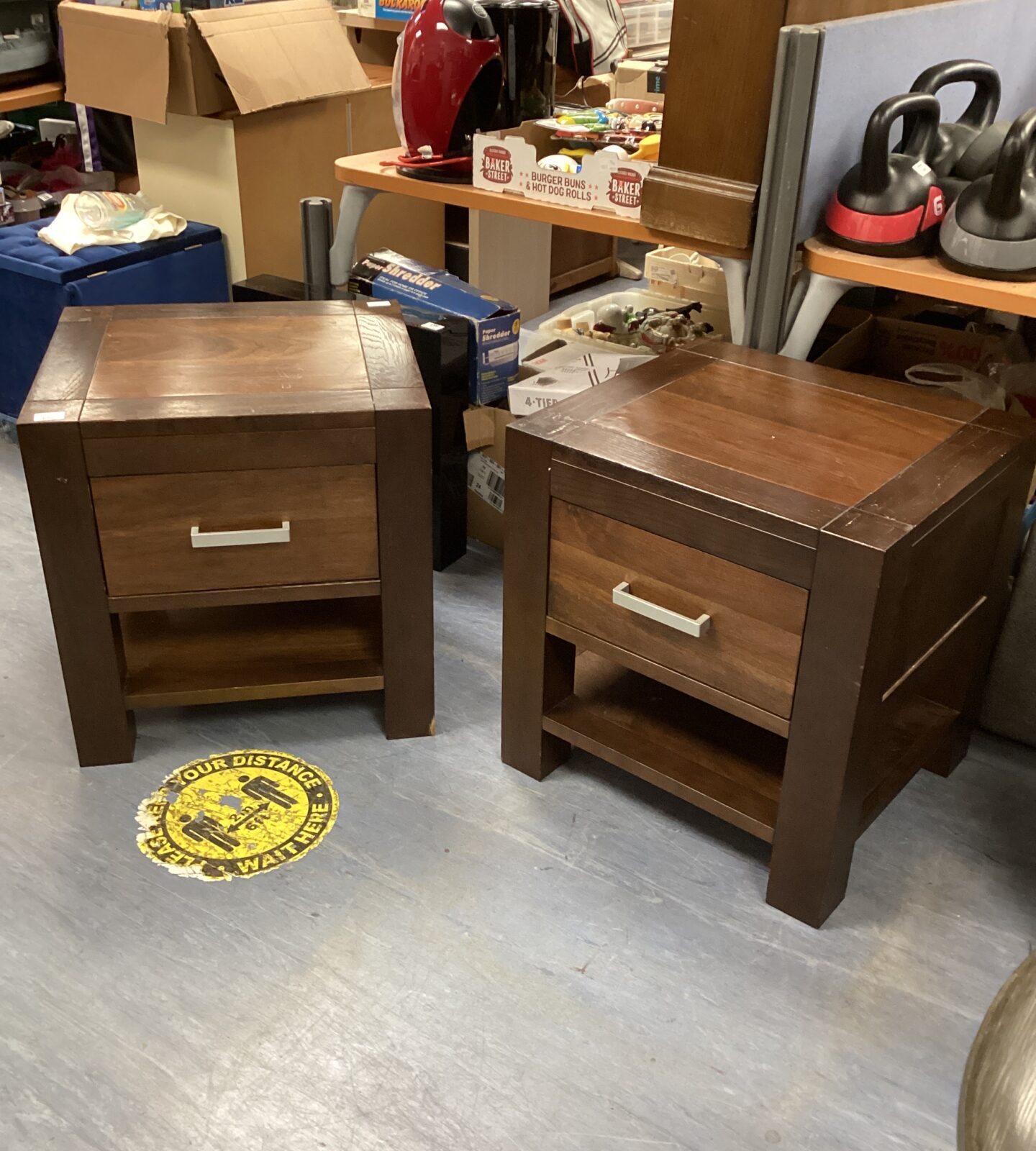 Two Darkwood Side Units with Drawer 23”x 22”x20”