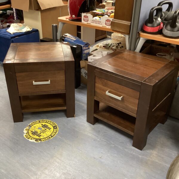 Two Darkwood Side Units with Drawer 23”x 22”x20”