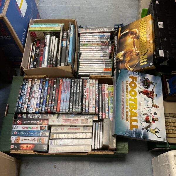 Three trays of dvds, games & books inc Xbox