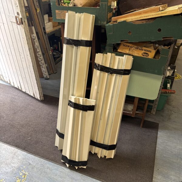 Three bundles of shelf units with wall brackets (3ft x 1ft, 4ft x 9 ins, 2ft x 9 ins)