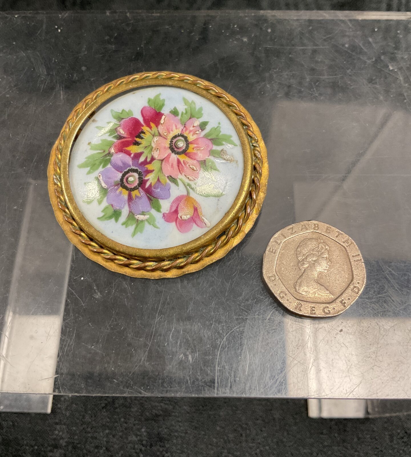 antique limoges handpainted porcelain brooch signed on reverse