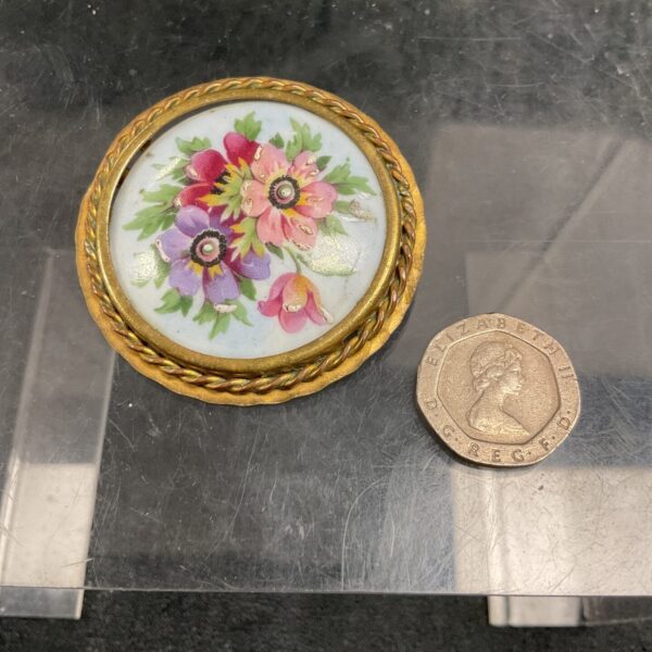 antique limoges handpainted porcelain brooch signed on reverse