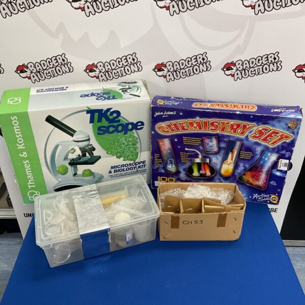 Thames & kosmos tk2 microscope & john adams chemistry set with extra beakers & test tubes