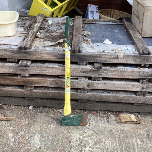 A used Bulldog axe with a wooden handle, ideal for garden and DIY tasks.
