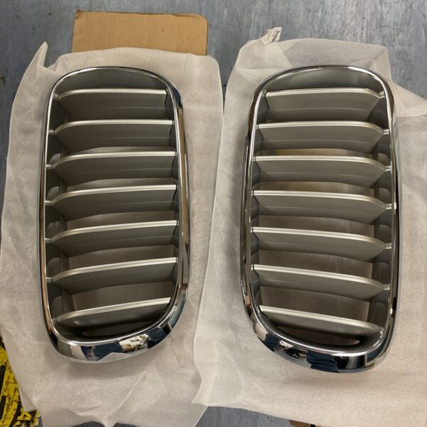 Pair of silver and black BMW 1 Series kidney grills