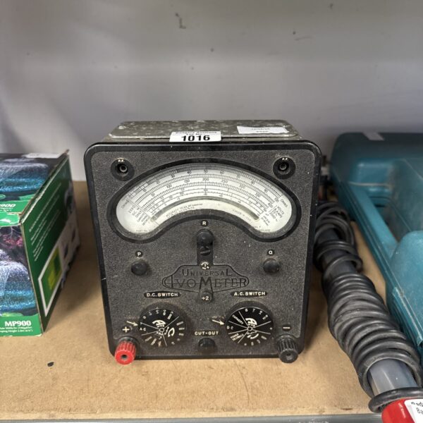 Front view of a vintage Universal Avometer multimeter.