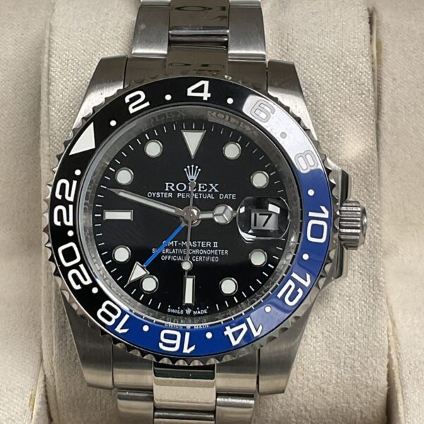 Front view of a Rolex GMT-Master II reproduction designer watch.