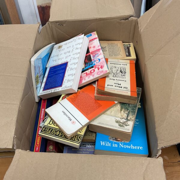Box of vintage paperback books including penguin