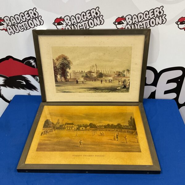 Pair of bronze framed prints including Surrey cricket ground