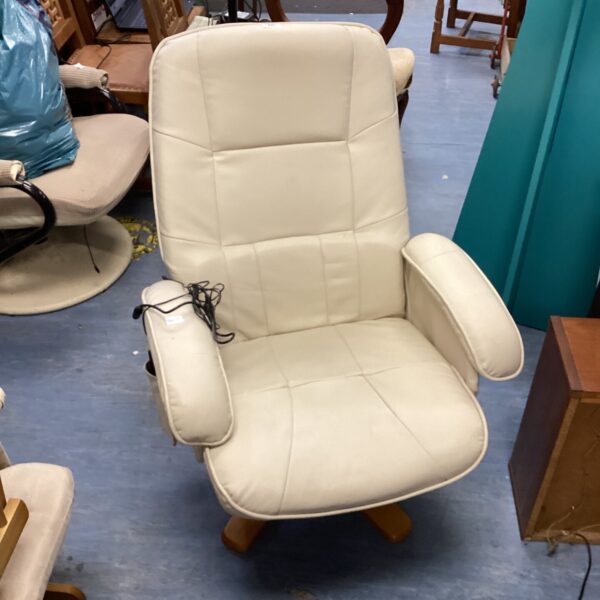 Cream leather reclining massage armchair