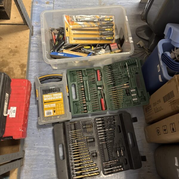 Drill bit set and Rolson file set in storage case.