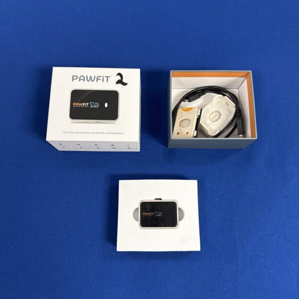 Close-up of the Pawfit 2 pet GPS tracker device.