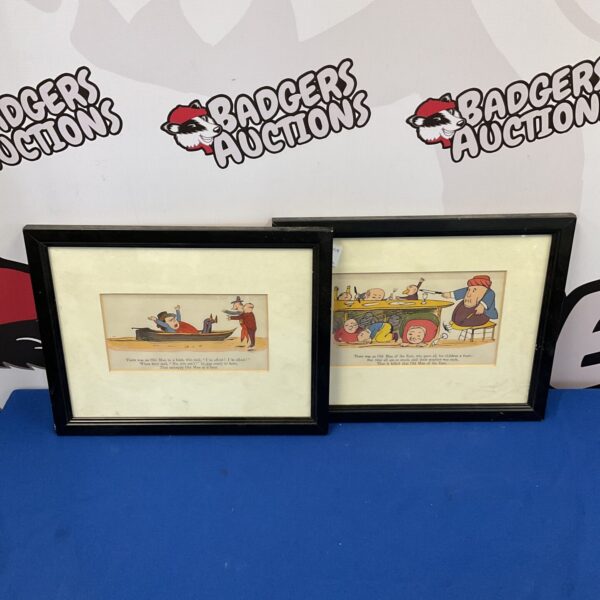 Two framed comical rhyme prints