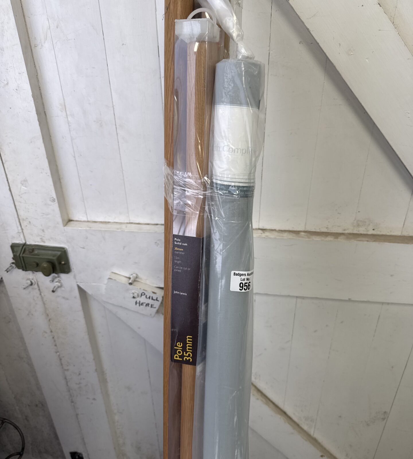 Bundle of curtain rail poles & a grey drop blind - Image 2