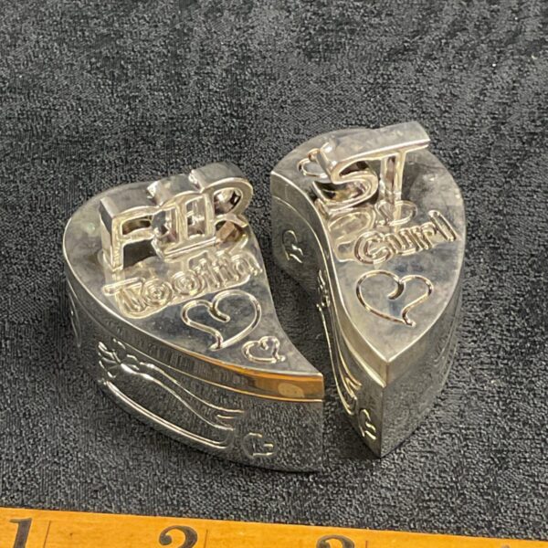 Antique whitemetal pots for first tooth and curl, Victorian keepsake.