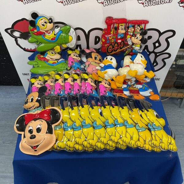 Vintage Disney Mickey Mouse wall decorations, collectible plastic character art.