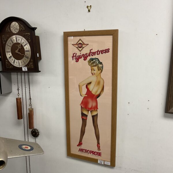 Vintage Micro Prose Flying Fortress poster with pin-up art.