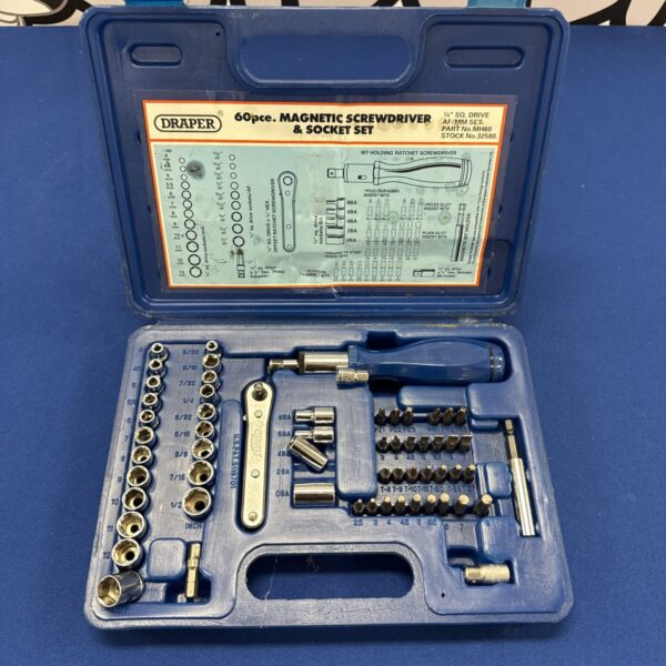 Draper 60-piece socket and screwdriver set in a moulded case.