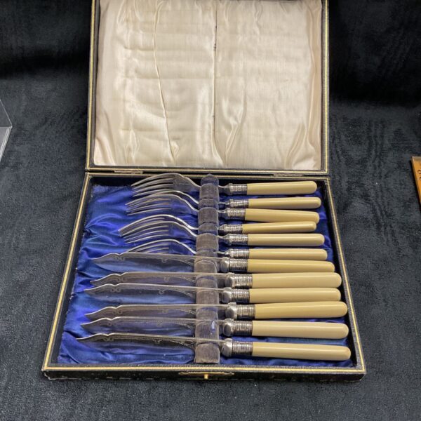 Vintage Cased set of silver plate fish knives and forks
