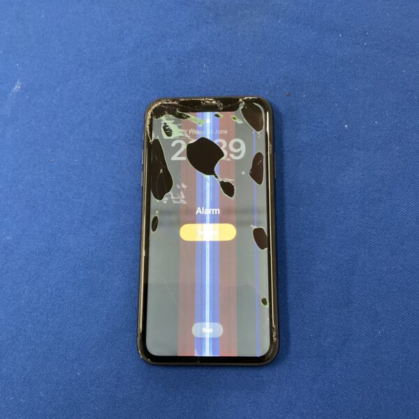 Cracked screen Apple iPhone 11 smartphone for parts or repair.